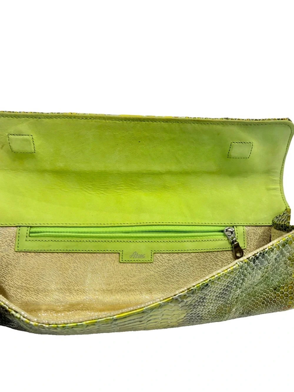 Abas REAL Genuine Python Leather Envelope Clutch Bag Chartreuse Lime Green